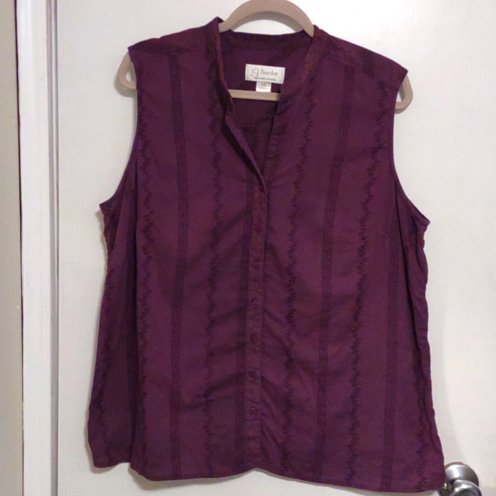 CJ Banks purple embroidered shell, 1X